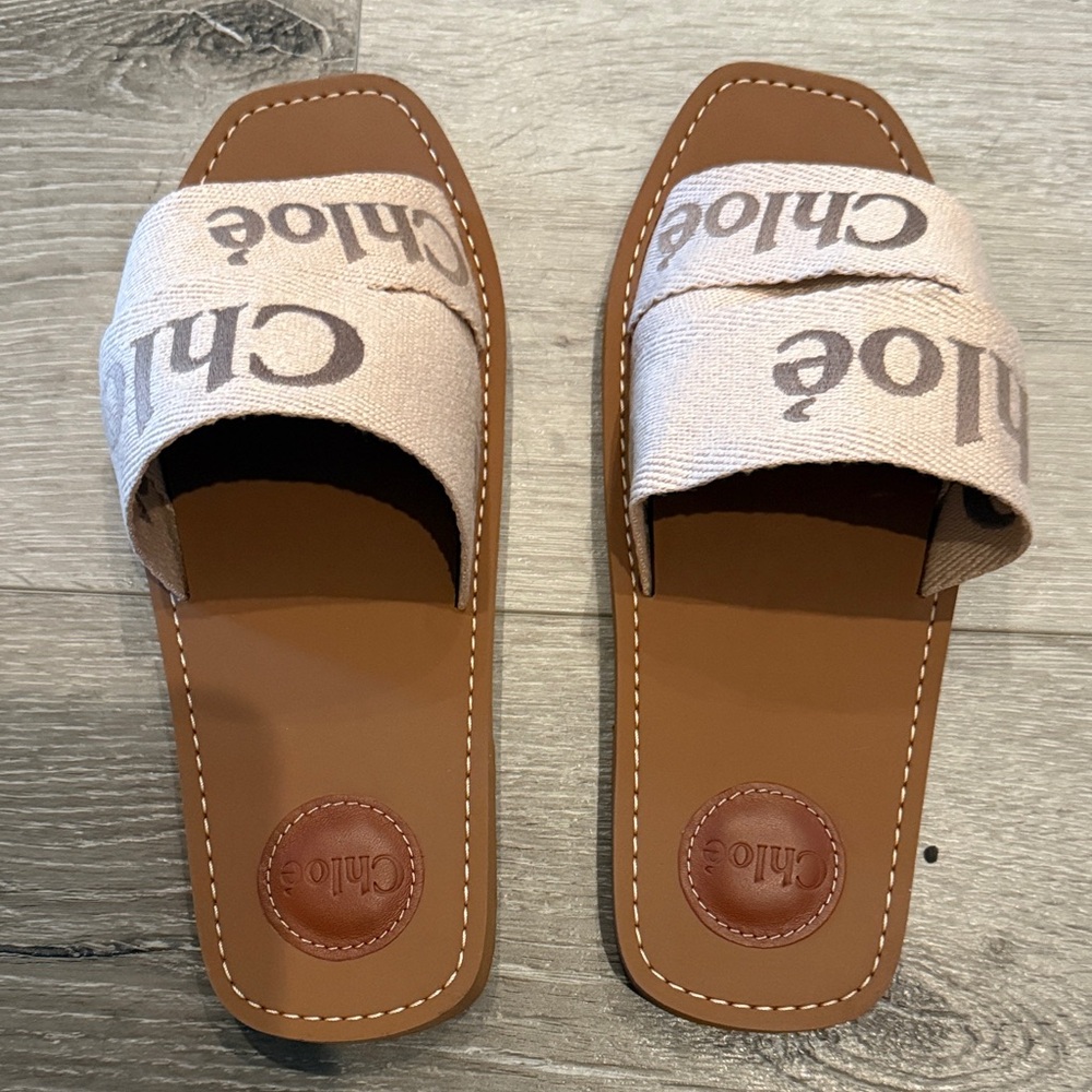 Chloe Beige and Brown Slide Sandals